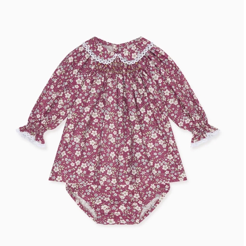 La Coqueta Burgundy Floral Dress with socks